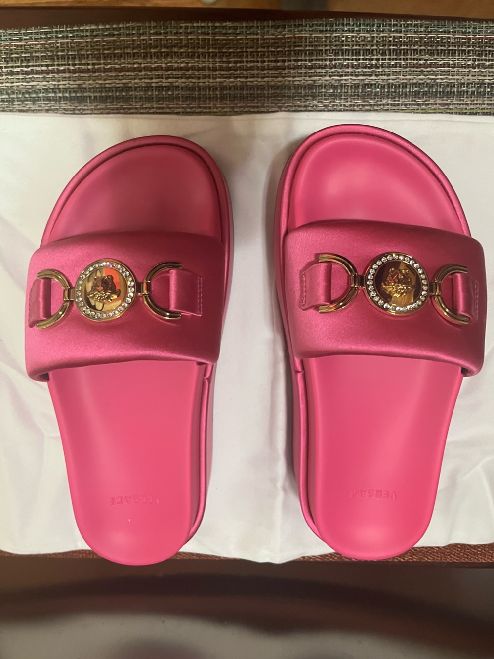 Versace Hot Pink Medusa Slide Sandals with Gold Emblem - Picture 6 of 10